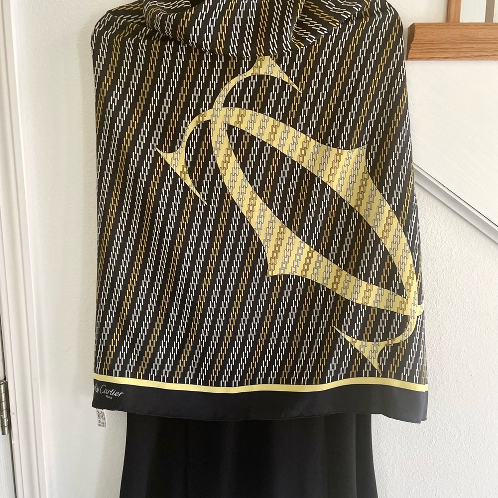 Cartier Vintage silk monogram scarf 31.5x34” rolled hem